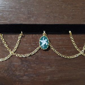 Green Unicorn Choker with Gold Chains